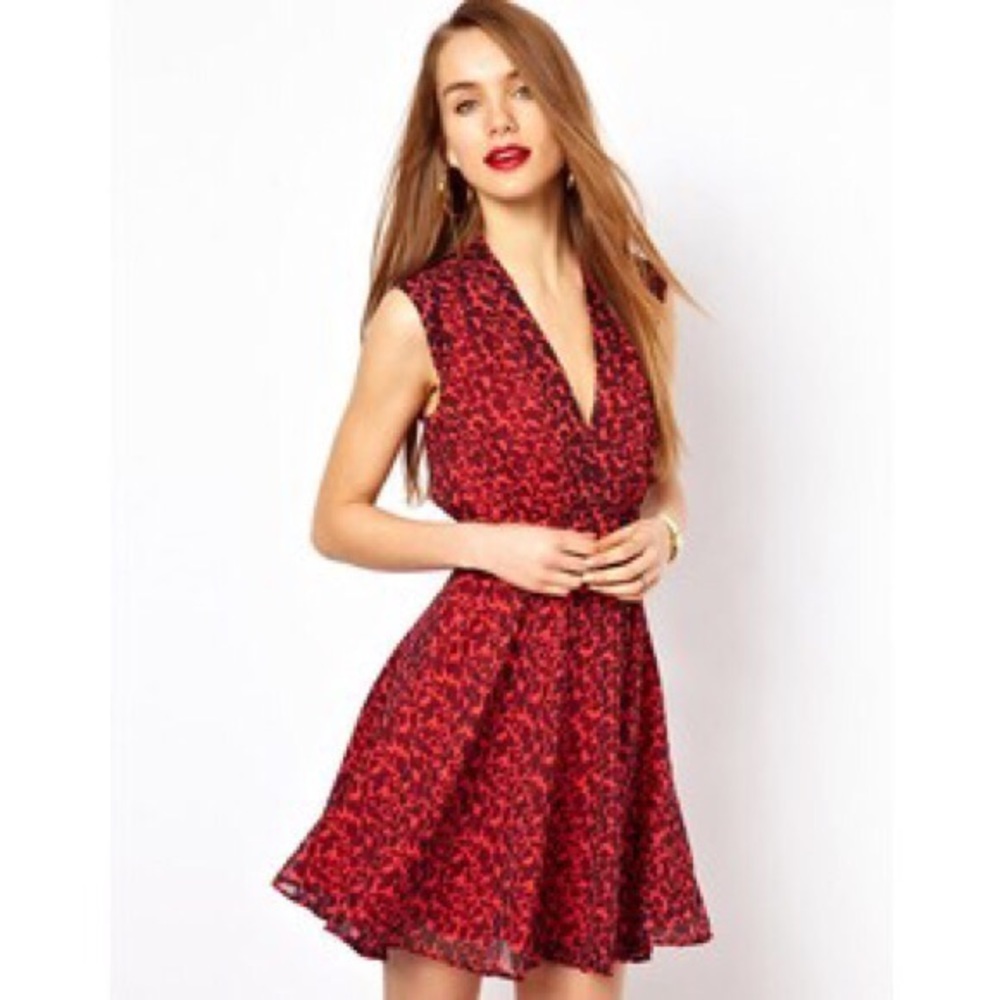 French connection red vneck dress